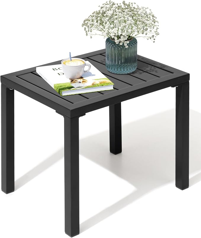 Crestlive Products Outdoor Side Table,Aluminum Rectangular Side/End Table, Small Patio Coffee Bistro Table for Outdoor Indoor (Black)