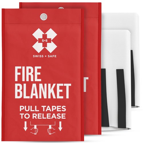 Swiss Safe Fireproof Blanket (2 Pack) - Home & Outdoor Emergency Fire Blankets for Kitchen Fires