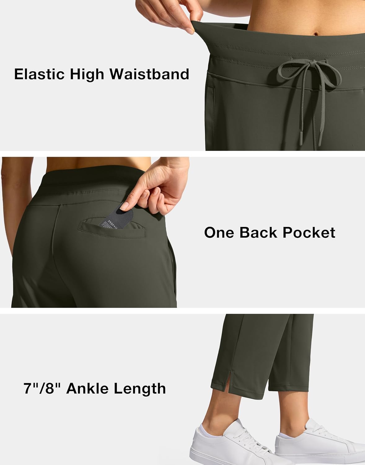 YYV Women's High Waisted Golf Pants - 3 Pockets, 7/8 Stretch Ankle Design for Workout & Travel