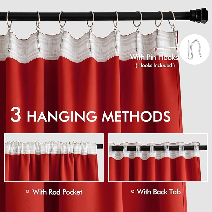 MIULEE Christmas Red Back Tab Blackout Curtain 96 Inch Long 2 Panels Set