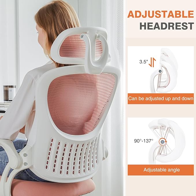 Sweetcrispy Home Office Managerial Executive Chair, High-Back Mesh with Adjustable Headrest, Flip-up Armrest Comfortable Lumbar Support, Comfy Arms for Bedroom,Study,Student