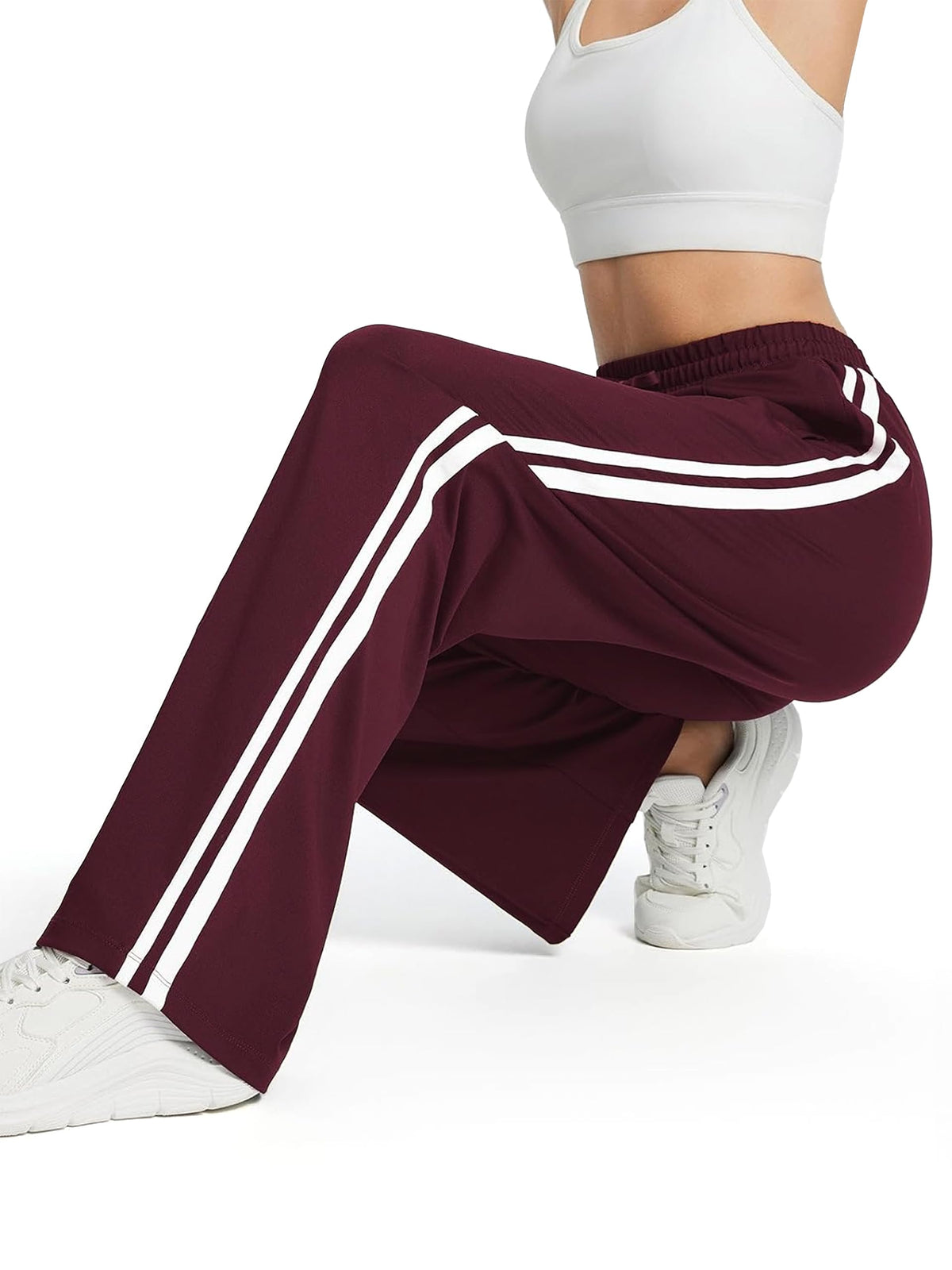 Tapata Women's 28" Inseam Petite Track Pants Loose Straight Leg Jogging Sweatpants Warm-Up Sports Athletic Running, Burgundy, S