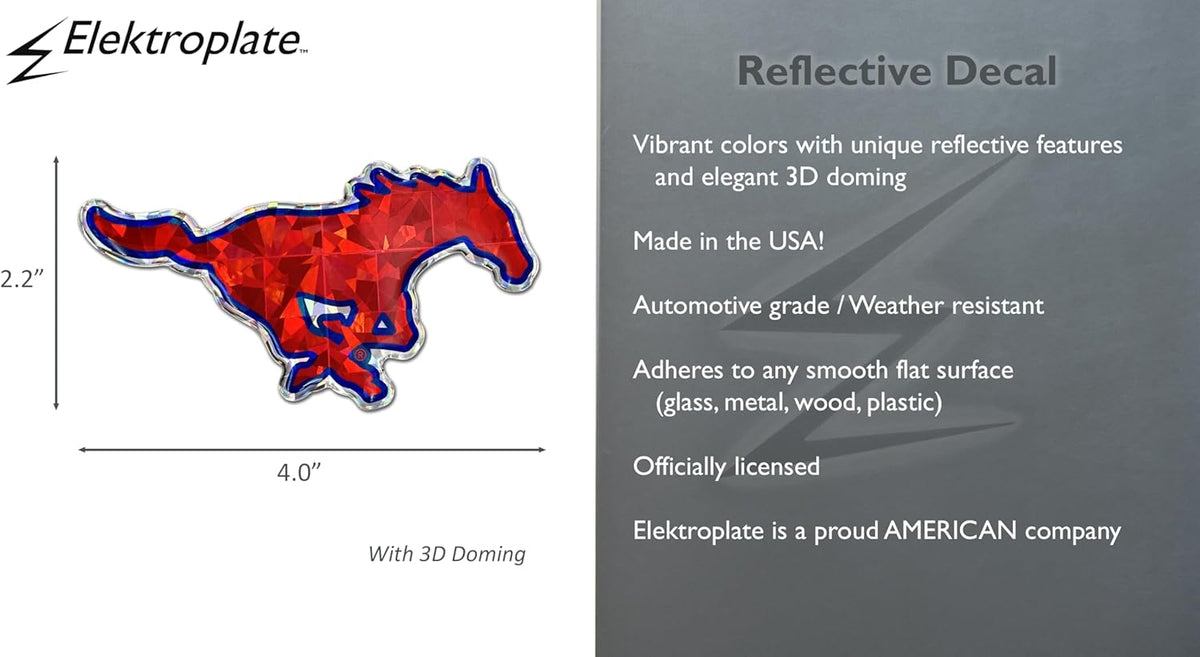 SMU Mustangs Reflective Decal | Premium 3D All-Weather Sticker for Car, Laptop, Water Bottle | Made in the USA