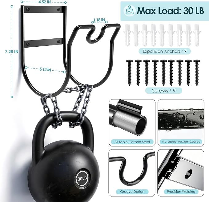Hose Hanger Wall Mount, Metal Garden Hose Holder with Nozzle Groove for Outside Inside Water Hoses Extension Cords Air Lines, Black, 2 Pcs