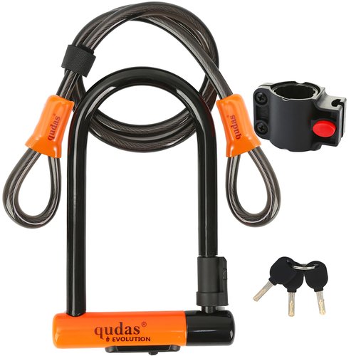 Heavy Duty Bike U Lock German Brand Anti-Theft 4ft/1.2m Cable, Bicycle Sturdy Mounting Bracket with Protective Silicone and Waterproof Sliding Cover for Mountain Bikes, Ebikes, Scooters (Long Lock)