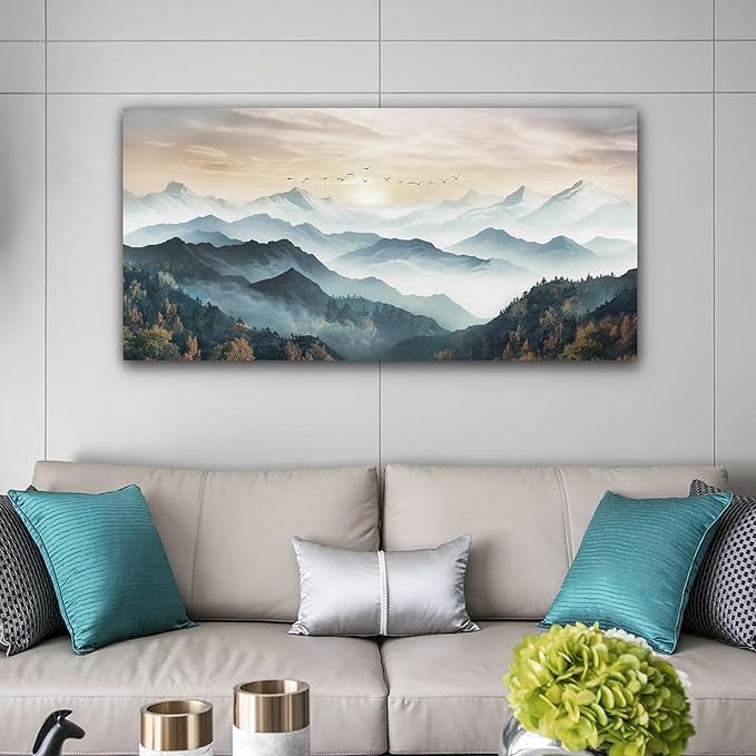 Lapremoly Canvas Wall Art For Living Room Large Wall Decoration For Office Bedroom Wall Decor Fog Forest Landscape Wall Painting Mountain Pictures Modern Canvas Art Prints Room Home Decor 24"X48"
