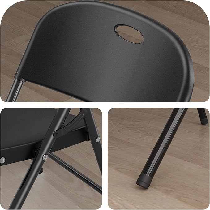Nazhura 350 Weight Limit Heavy Duty Plastic Folding Chair with Reinfoced Steel Frame for Indoor and Outdoor, Wedding, Party, Restaurant, Meeting Room, Patio and Garden (4, Black)