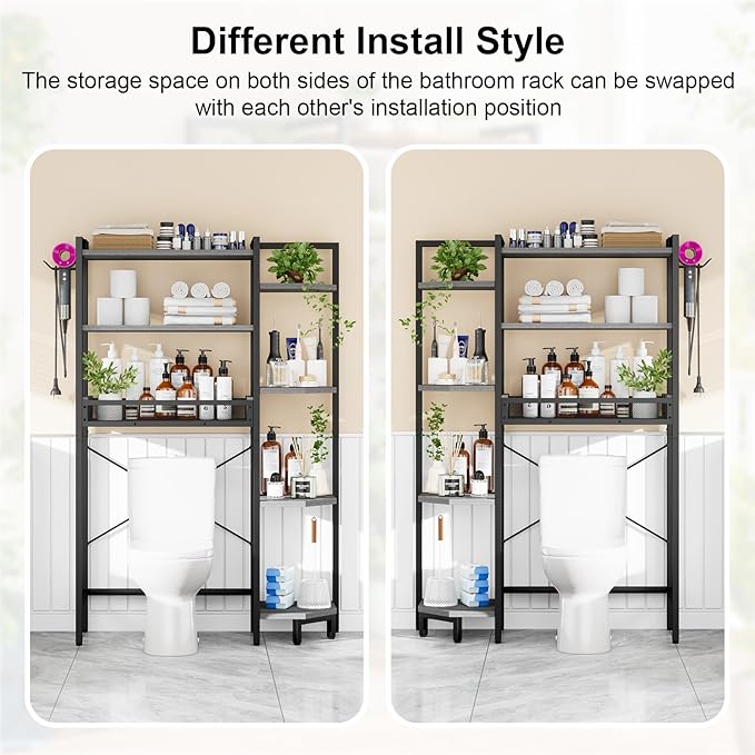 T1 Garden Tool Organizer（with Lockable Wheels） Storage UP to 50 Tools Heavy Duty 7-Tier Over The Toilet Storage（with Basket and Paper Hook） with Adjustable Feet
