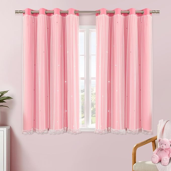 XiDi Pink Curtains for Bedroom Decor, Baby Pink Kids Blackout Curtains for