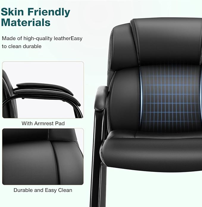 OLIXIS Waiting Room Chair Set of 6, Leather Office Desk Reception Guest Stationary Side Chairs with Padded Arms for Home Conference Lobby Area Meeting Church Medical Clinic Elderly Student