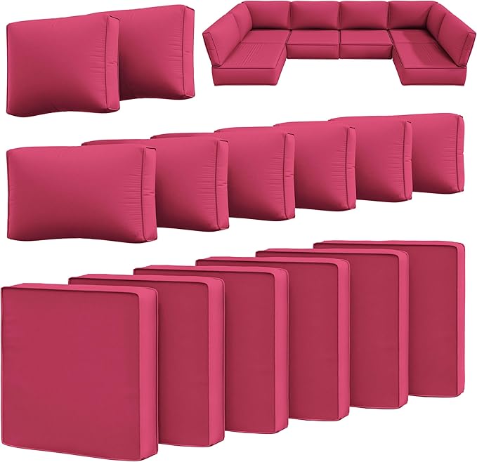 14 Pcs Outdoor Cushion Slipcovers Patio Cushion Covers Replacement Waterproof with Zipper for Outdoor Furniture, Patio Sofa Couch 3 Sizes, Covers Only