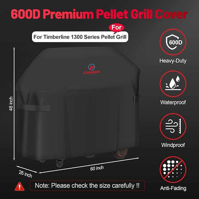 Comnova Grill Cover for Traeger Timberline 1300 - Premium Wood Pellet Smoker Cover for Traeger Waterproof & Heavy Duty, 600D Pellet BBQ Cover Accessory for Treager Timberline 1300 Grills (BAC360)
