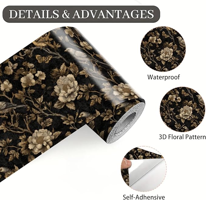 Brown Floral Wall Border 196x4 Inch Peel and Stick Vintage Botanical Wallpaper