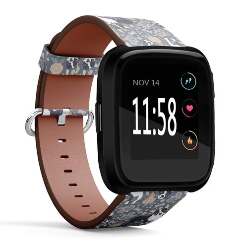 Compatible with Fitbit Versa, Versa 2, Versa Lite - Quick Release Leather Wristband Bracelet Replacement Accessory Band - Boston Terrier Beautiful Flowers
