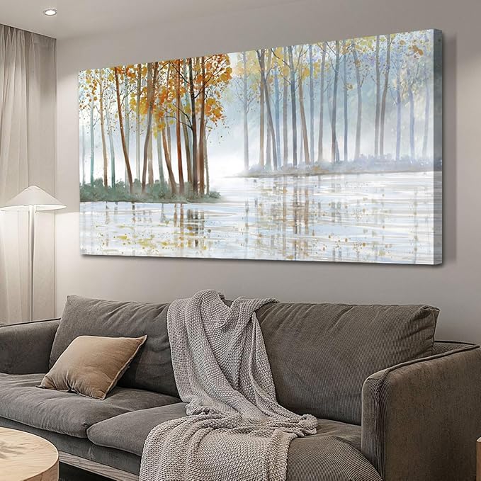 Arjun Birch Trees Wall Art Canvas Forest Landscape Picture Painting, Nature Modern Artwork Large Framed for Living Room Bedroom Home Office Wall Decor 48"x24"