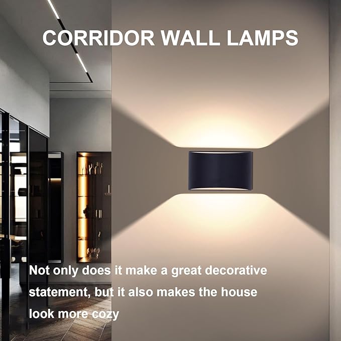 KICAAO Modern LED Wall Sconce, Warm White 3000K, Hardwired Indoor Black Wall