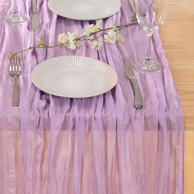 MLMC 12 Pack Lilac Purple Table Runner 10ft Rustic Gauze Lavender Cheese Cloth Table Runner 35x120 Inches for Romantic Wedding Bridal Shower Baby Shower Birthday Decor