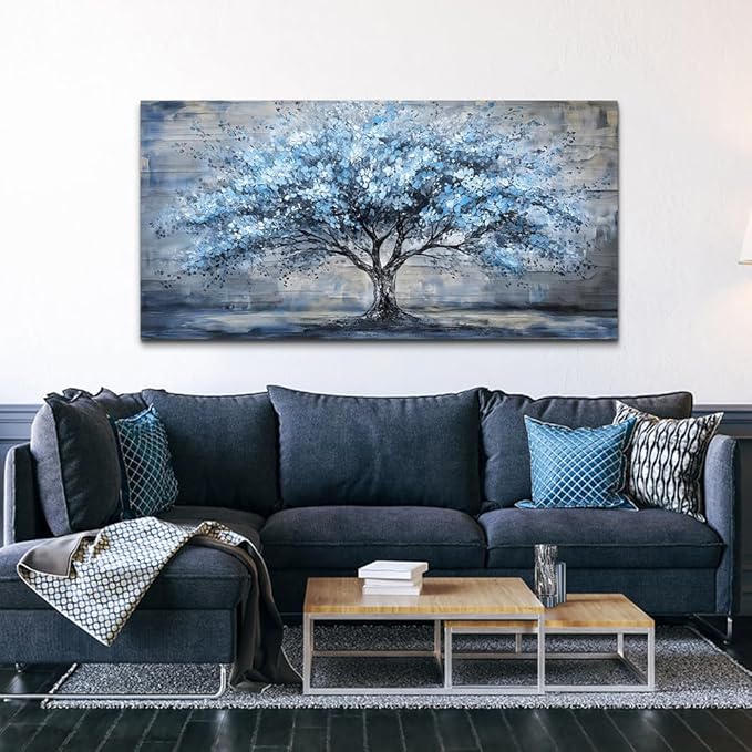 Canvas Wall Art for Living Room Wall Decor for Bedroom Office Modern Hotel Wall Decorations Blue Tree Landscape Paintings Abstract Pictures Artwork Room Aesthetic Home Decor 20x40 in