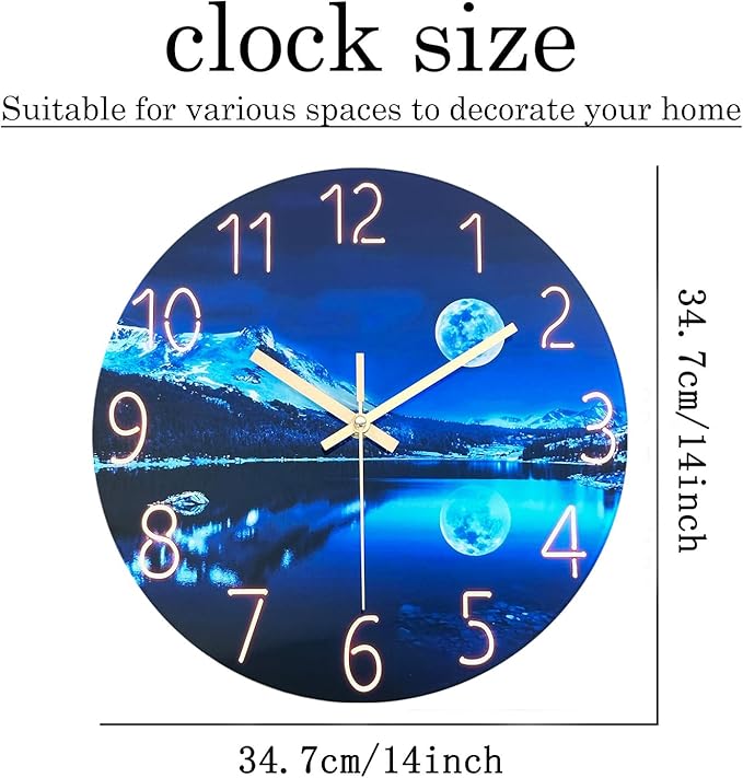 Blue Wall Clocks for Living Room 14 Inch Analog Wall Clock Battery Operated