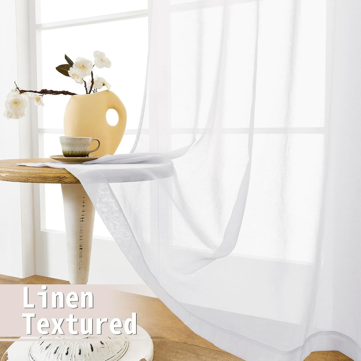 Tollpiz Sheer Door Curtain Closet Linen Textured Curtains Sheer Doorway Light Filtering Voile Patio Glass Door Rod Pocket Curtain French Door, 54 x 72 inches Long, White, Set of 1 Panel