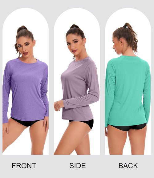 Kinglaman Women's Long Sleeve Workout Shirts - UPF 50+ Rash Guard for Sun Protection | 6 Pack