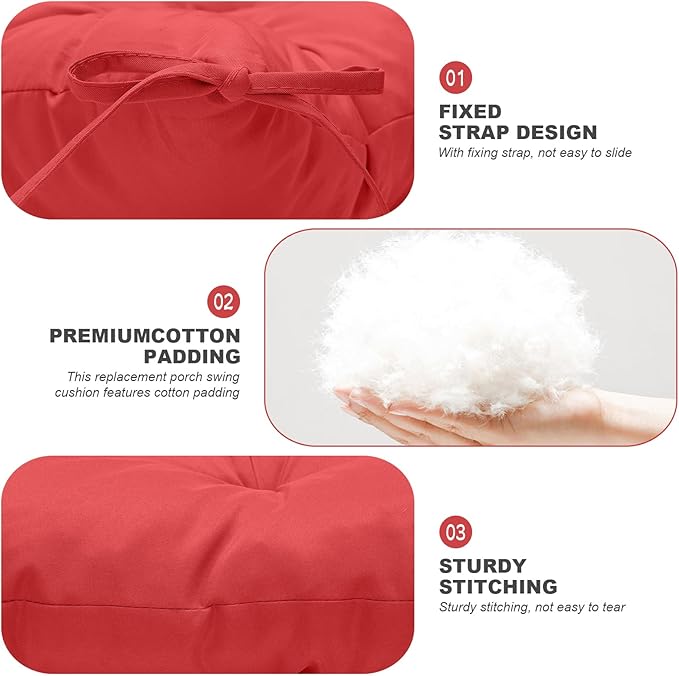 Porch Swing Cushions,Outdoor Cushions 3 Seater Replacement with Backrest, Waterproof Thickened Bench Cushion with Ties for Porch, Patio,Outdoor, Backyard and Garden (Red 47 * 40 in)
