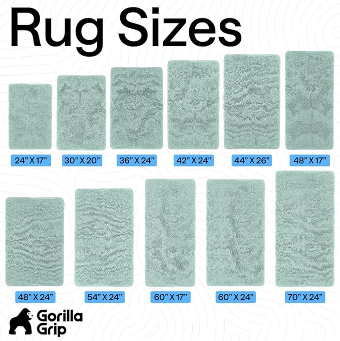 GORILLA GRIP Bath Rug Mat 48x24, Soft Absorbent Chenille, Quick Dry Microfiber Mats, Rubber Backing Washable Shower Floor Rugs, Bathmat Runner, US Designed Bathroom Home Decor Accessories Seablue