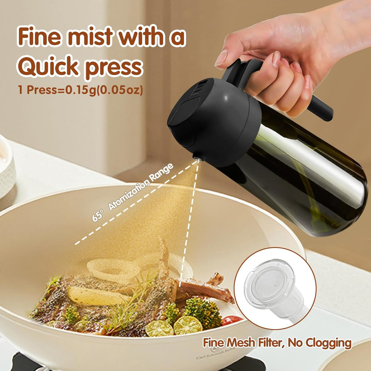 YARRAMATE 16oz/470ml Light-Blocking Dark Oil Sprayer for Cooking, 2 in 1 Olive Oil Dispenser Bottle for Kitchen, Premium Dark Green Glass Oil Bottle, Food-Grade Oil Mister for Air Fryer, BBQ (Black)