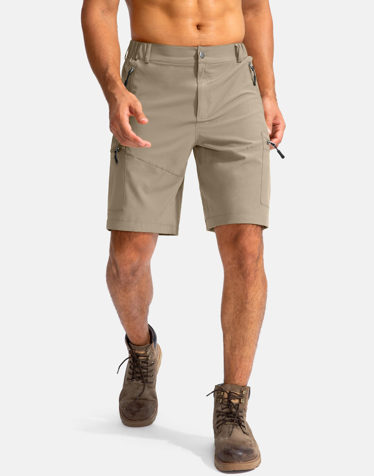 Pudolla Men's Hiking Cargo Shorts 9" Lightweight Outdoor Work Shorts for Men Travel Golf Camping Casual with 5 Zipper Pockets(Dusty Khaki XX-Large)