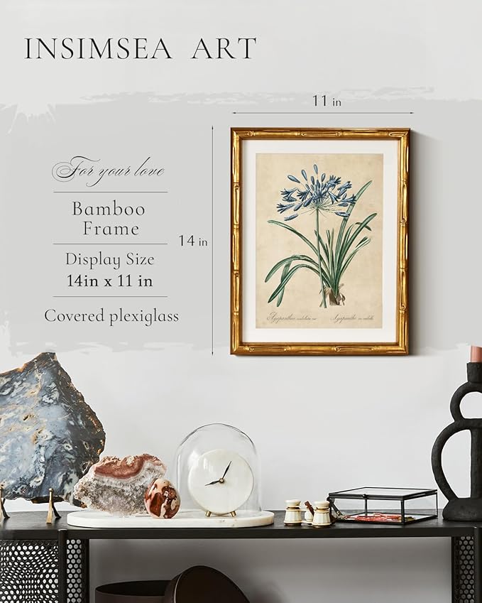 InSimSea Gold Bamboo Framed Canvas Wall Art, Retro Lily Botanical Prints