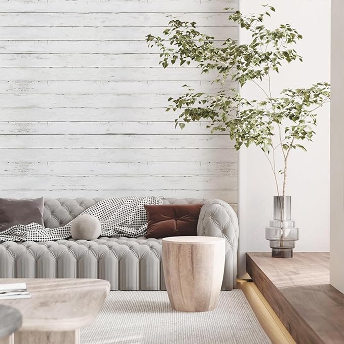 Abyssaly White Gray Wood Contact Paper 35.4 in X 118 in Self-Adhesive Removable