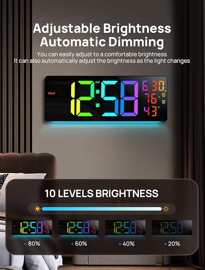 MASHI 17.3" Large Digital Wall Mount Clock, Digital Clock
