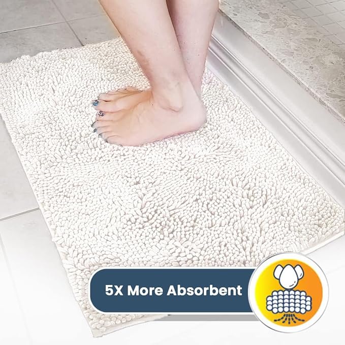 Muddy Mat® | Super Water Absorbent Door Mat Indoor, Microfiber Quick Dry Chenille Entryway Rug, Slip Resistant Front Door Mat, Indoor Mats for Entryway, Machine Washable Pet Rug, White 36"x60"