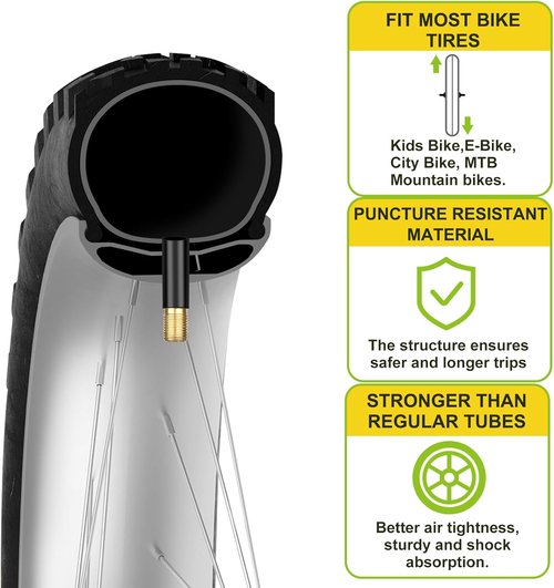 Bike Tubes - 4 Pack of 12'' to 29'' Sizes with 32mm Schrader Valve & 2 Tire Levers for Road/MTB