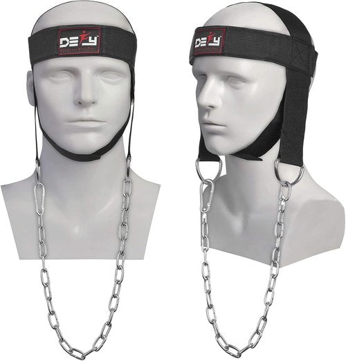 DEFY Neck Harness, Weight Lifting Neck Exerciser - Workout Equipment for Head, Neck Strengthener for Gym Training – Head Exercise for Men Women - Nylon Adjustable Straps with Metal Chain (Black)