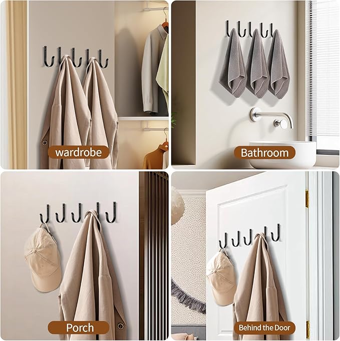 6 Pack Heavy Duty Wall Hooks, 22 LB Load Bearing Stainless Steel Single Prong