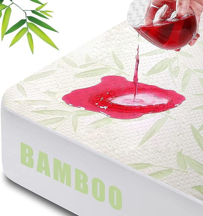 California King Mattress Protector Waterproof Mattress Pad Washable Bamboo Rayon Mattress Cover Breathable Noiseless Bed Protector 5" - 21'' Elastic Fitted Deep Pocket