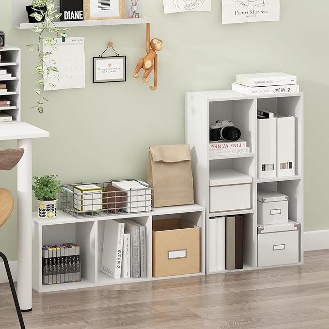 Furinno LUDER Book Shelf, 3-Cube Bookshelf, Bookcase with Open Shelves, 9.3 x 12 x 31.5, for Living Room, Bedroom, Home Office, White