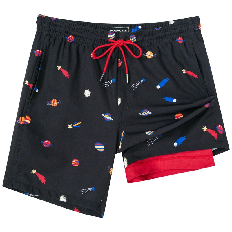 SURF CUZ Mens Swim Trunks with Compression Liner Quick Dry Swim Shorts 7" Swimming Trunks Stretch Zipper Pockets,Starwalk,XXL