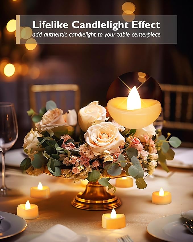 Flameless Candles, 12 Pack LED Tea Lights Candles Battery Operated, Last 200+ Hrs Flickering Tea Lights, Flameless Tealight Candles for Halloween Diwali Fall Christmas Wedding