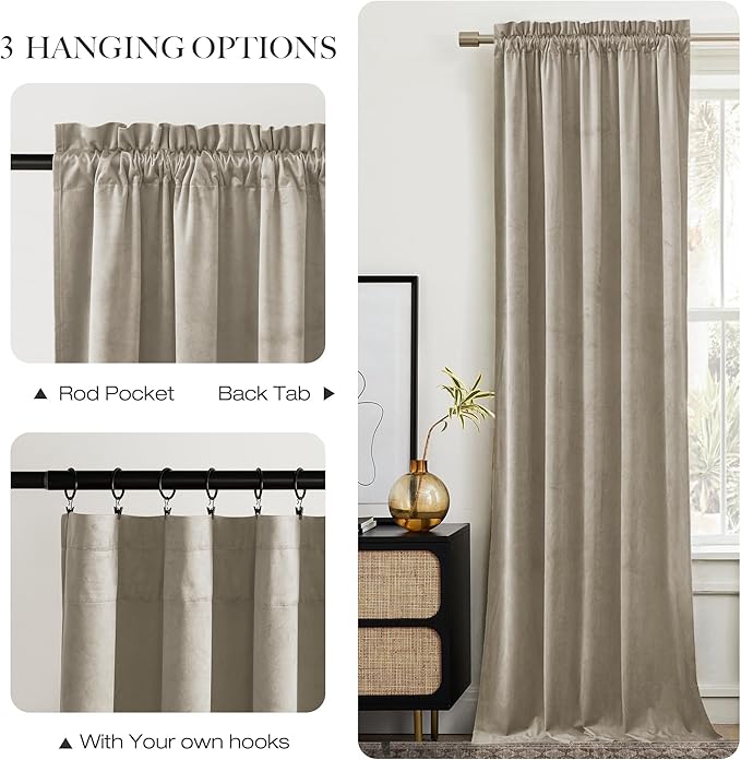 NICETOWN Living Room Camel Velvet 102 inches Long Curtains, Sound and Sunlight