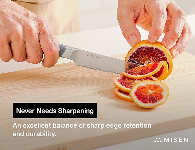 Misen Serrated Bread Knife - High-Carbon Japanese AUS8 Steel - Perfect for Soft Foods, Bread, Pastries, and Fruits - Verstatile Slicer, Razor-Sharp Edge, Durable Blade, Ergonomic Handle - 5", White
