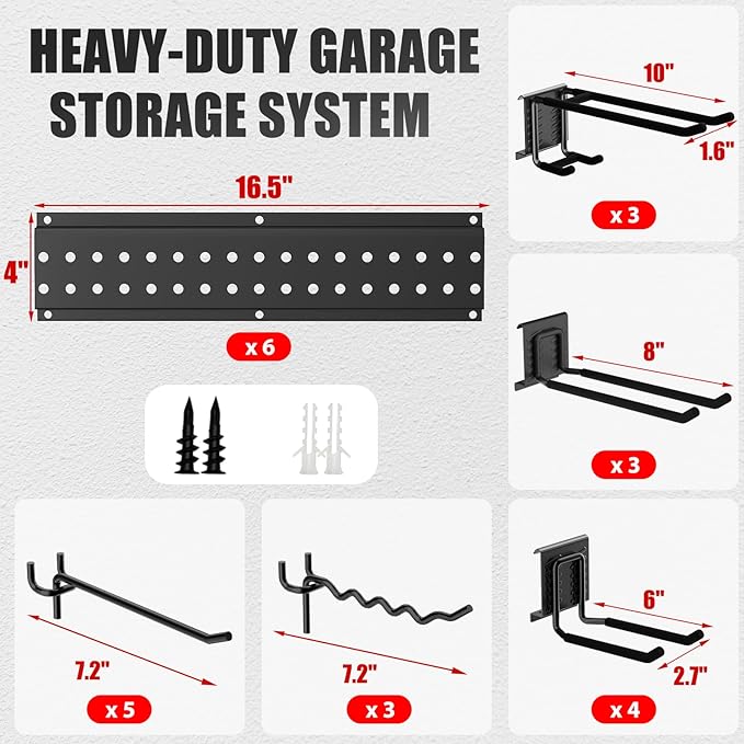 Garage Tool Organizer Wall Mount 99 inches with 18 Adjustable Heavy-Duty Hooks, Garage Organization, Garden Tool Storage Rack, Yard, and Shed, Holds Up to 750 lbs