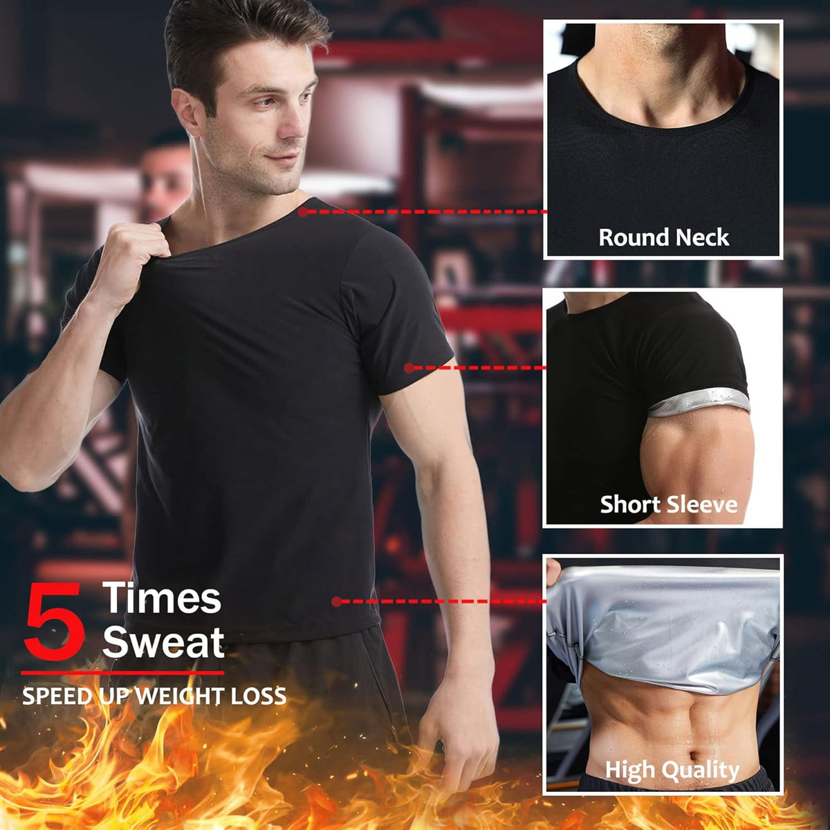Skiennix Sauna Shirt for Men - Short Sleeve Compression Vest for Effective Body Shaping | Gym Exercise Top