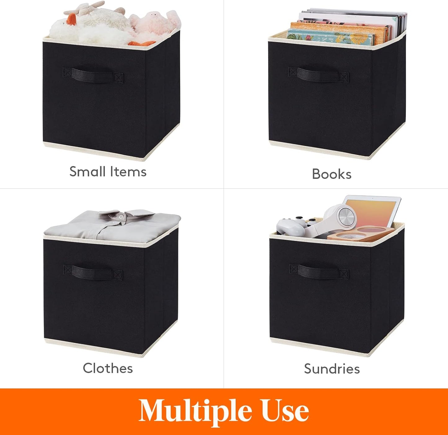 Lifewit Collapsible Fabric Storage Cubes Bins Set 11 Inch, Foldable Cubby Organizers Boxes, 6 Pack Organizing Baskets for Shelf, Closet, Utility Room, Storage Room, 18L Black