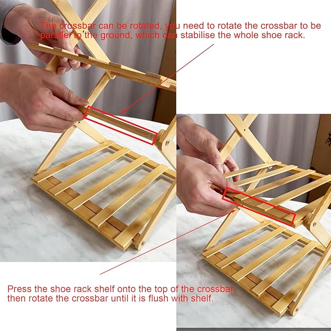 YYW Bamboo Shoe Rack for Entryway,Installation-Free and Foldable Vertical Shoe Storage Organizer,Free Standing Shoe Racks Shelf Closet Shoe Organizer for Living Room (Nature-4 Layers)