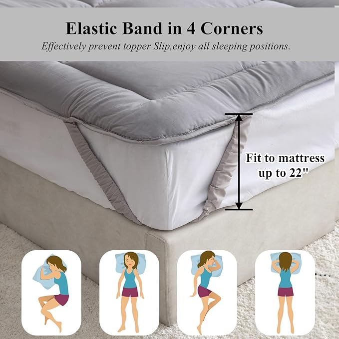 Cooling Mattress Pad Cover (Twin - Grey), Topped with 100% Cotton Cover and Mesh Shell Underlay, Snow Fiber Filled, Soft, Temperature Regulated, Premium Mattress Protector, Machine Washable