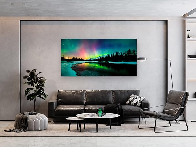 S01975 Wall Art Aurora scenery Painting on Canvas Prints Stretched and Framed
