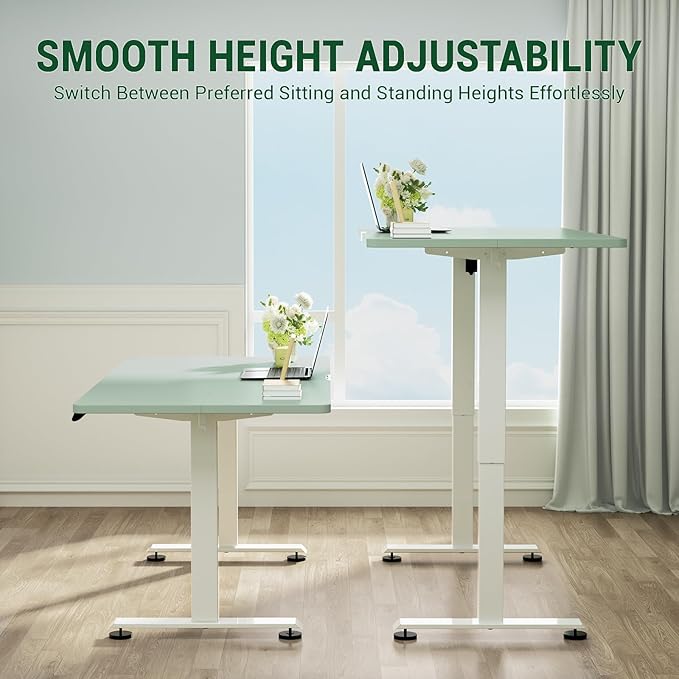 Veken 55 Inch Large Electric Standing Desk, 4 Memory Heights Adjustable,Sit to Stand Up, Work Home Office Computer Table for Study, Walking Pad, Writing, and Games, Wooden Desktop Desks, Green