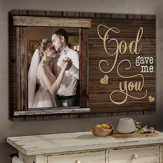 Dem Canvas Personalized Canvas Prints, Custom Photo And Name, God Gave Me You, Wedding Gifts For Couple Anniversary Wedding Engagement Gift For Couples Canvas (36x24)